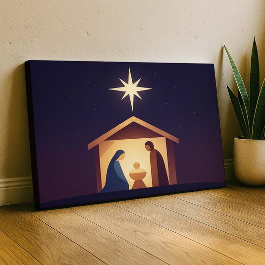 Stylized Nativity Stable Under a Guiding Star, Wall Art Canvas