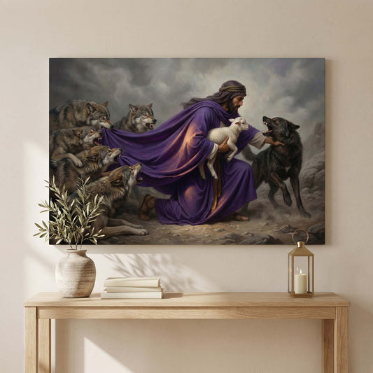 Jesus Protecting The Lamb From Wolves, Wall Art