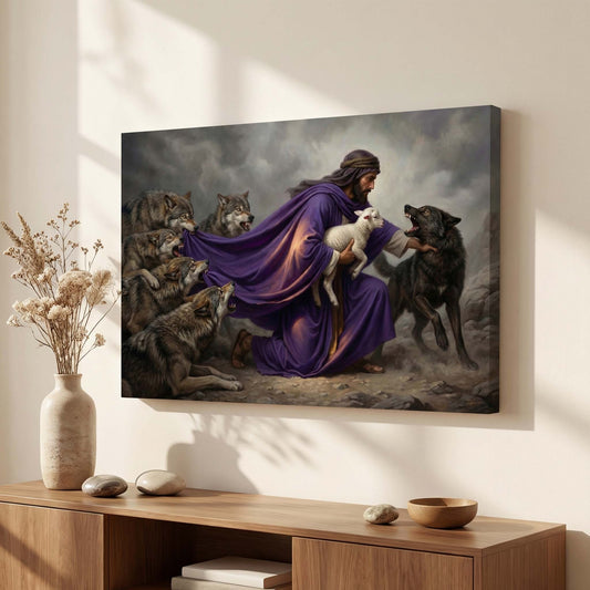 Jesus Protecting The Lamb From Wolves, Wall Art