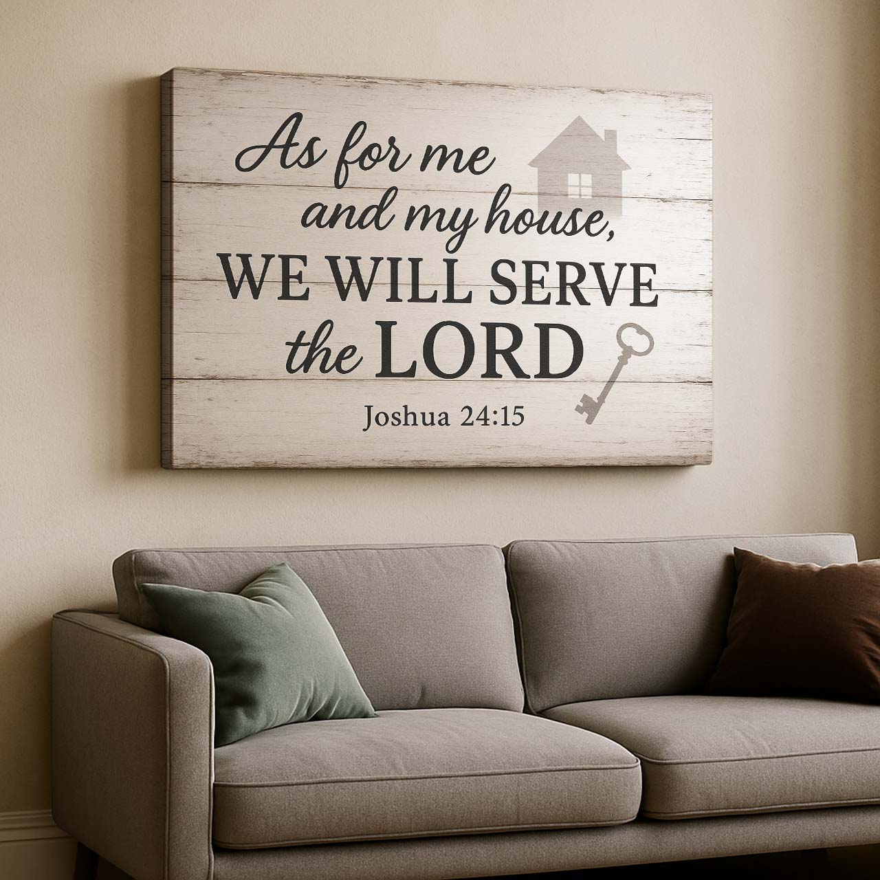 Family Blessing 'As for Me and My House We Will Serve the Lord', Wall Art Canvas