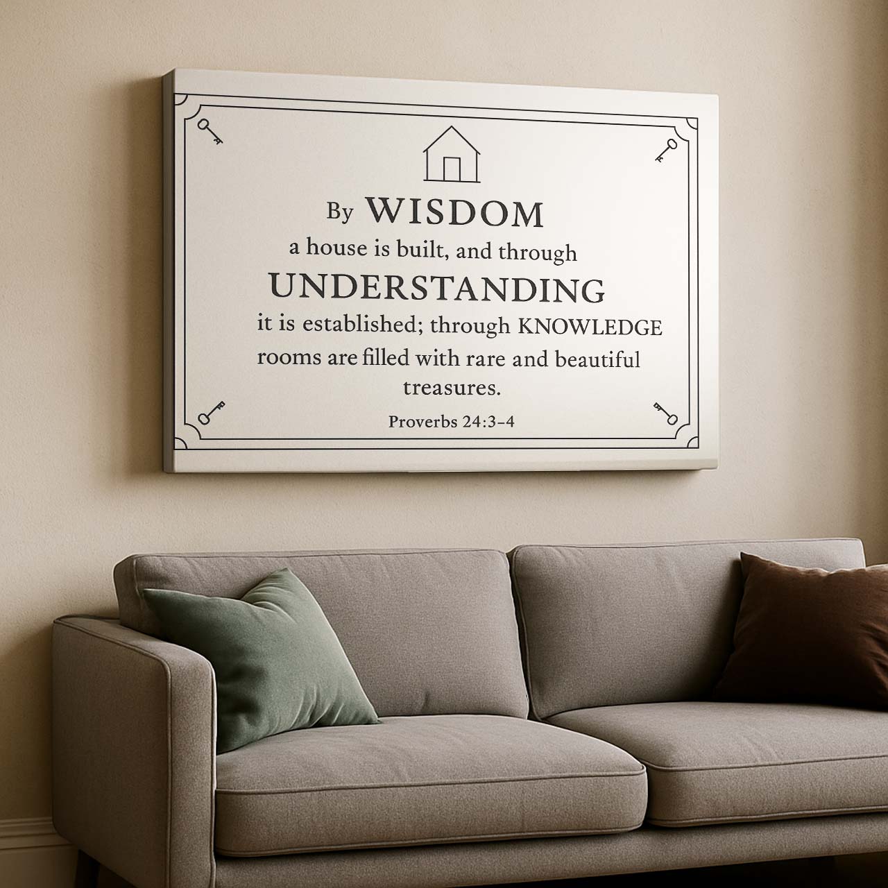 Proverbs 24:3–4 Wisdom House Blueprint, Wall Art Canvas
