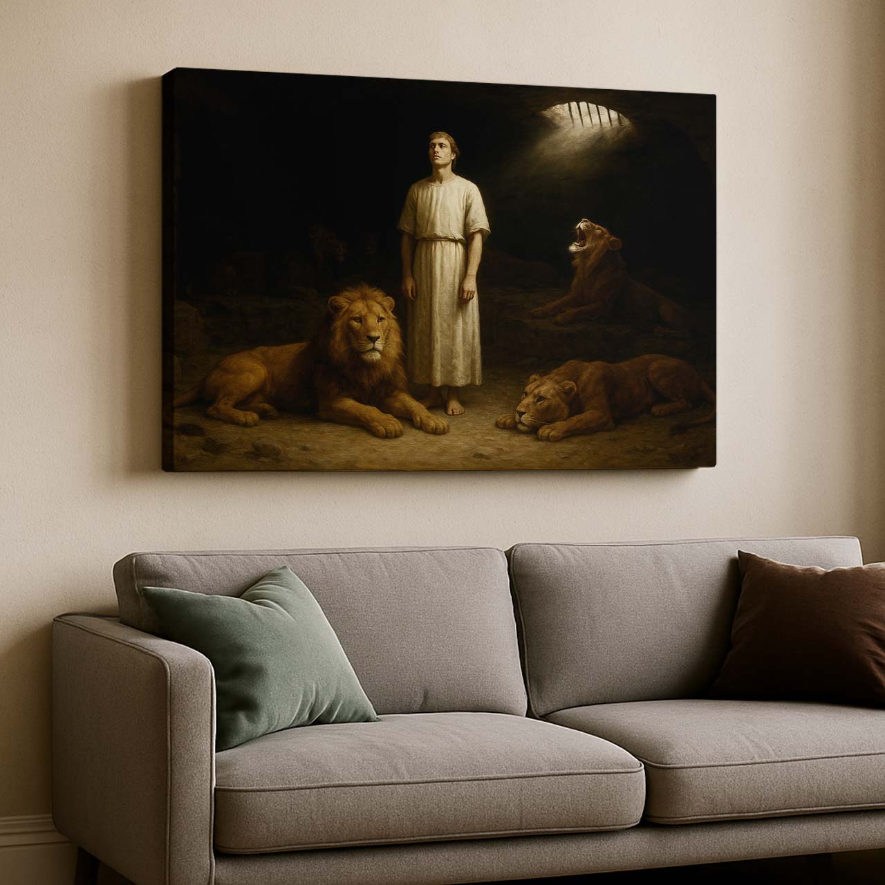 Daniel Standing Calm Among Lions by Divine Light, Wall Art Canvas
