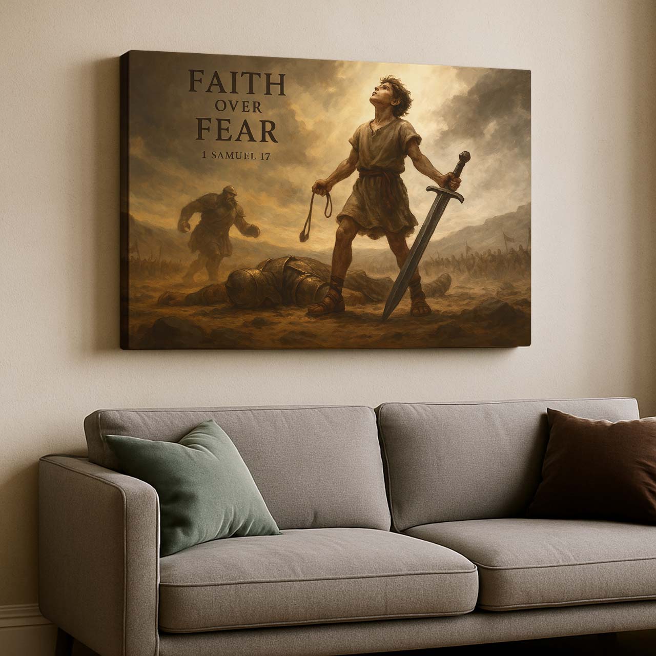 David’s Triumph Over Goliath in Faith, Wall Art Canvas