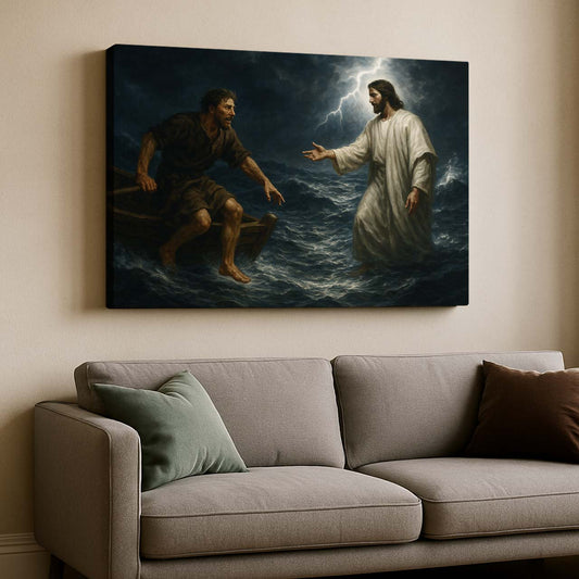 Jesus Reaching Out to Peter on the Stormy Sea, Wall Art Canvas