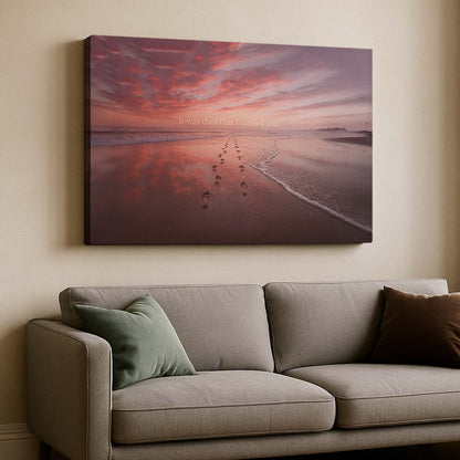 Footprints Along the Shore at Sunset, Wall Art Canvas