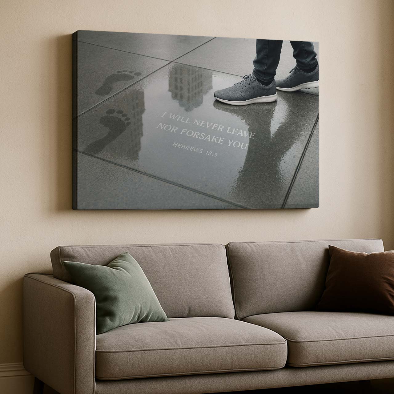 Urban Footprints with ‘I Will Never Leave Nor Forsake You’, Wall Art Canvas