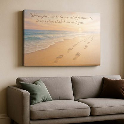 Beach Footprints with ‘When You Saw Only One Set of Footprints’, Wall Art Canvas