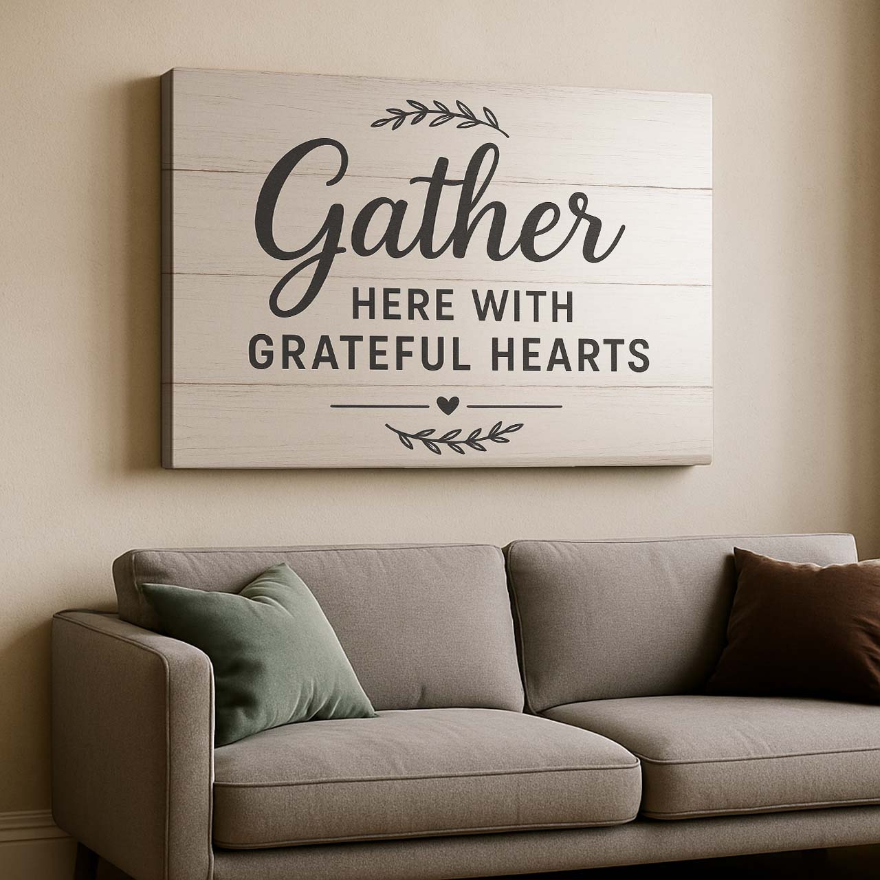 Rustic Wood Sign ‘Gather Here with Grateful Hearts’, Wall Art Canvas