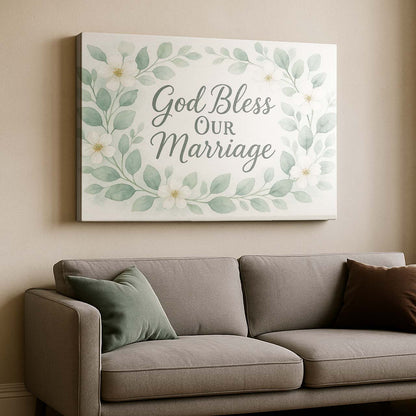 Watercolor Floral Wreath ‘God Bless Our Marriage’, Wall Art Canvas