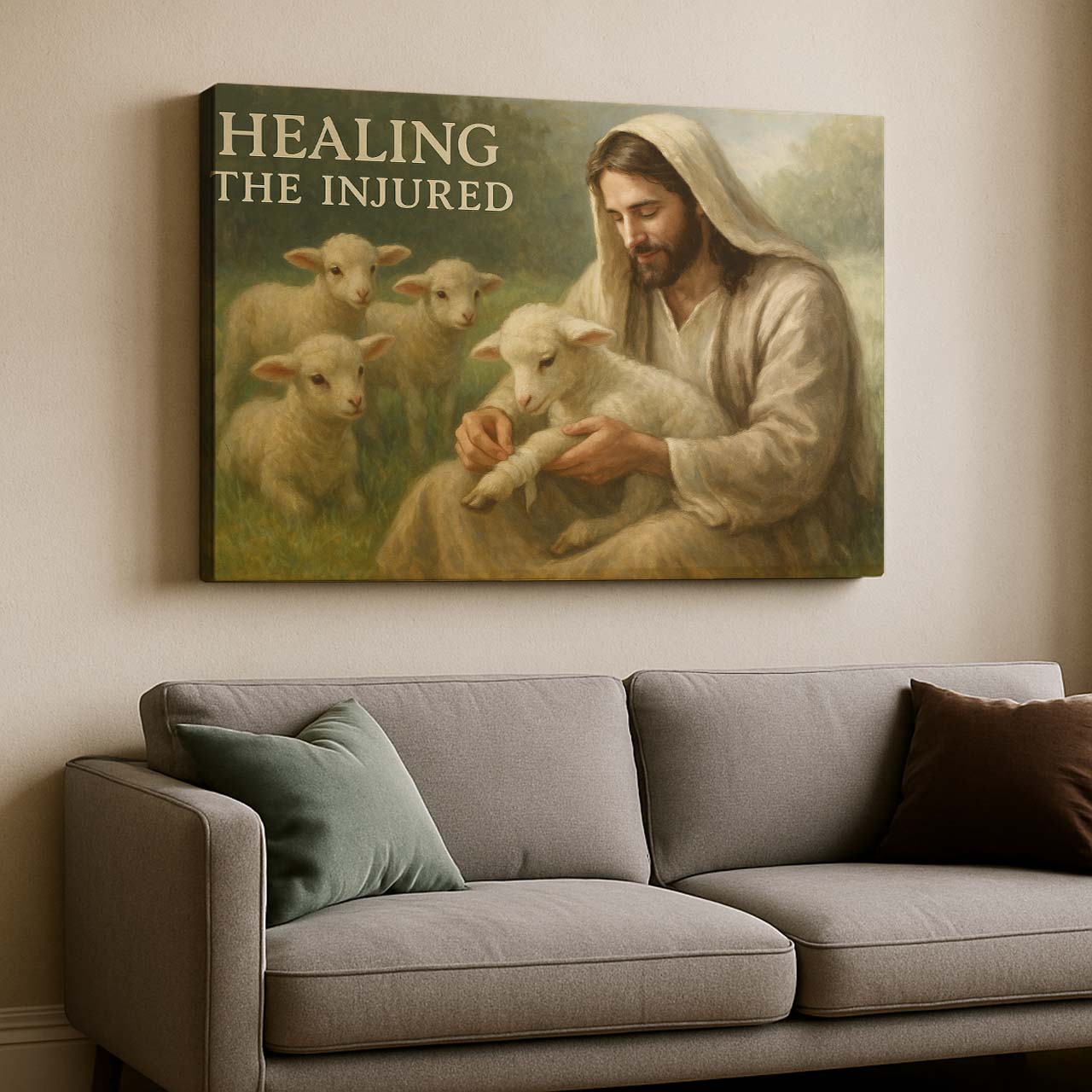 Jesus Healing the Injured Lamb, Wall Art Canvas