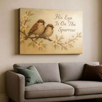 His Eye Is On The Sparrow with Scripture, Wall Art Canvas