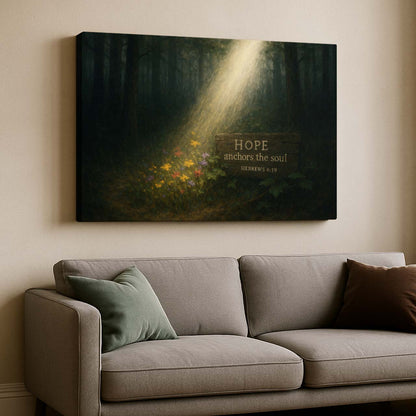 Light Shining on ‘Hope Anchors the Soul’, Wall Art Canvas