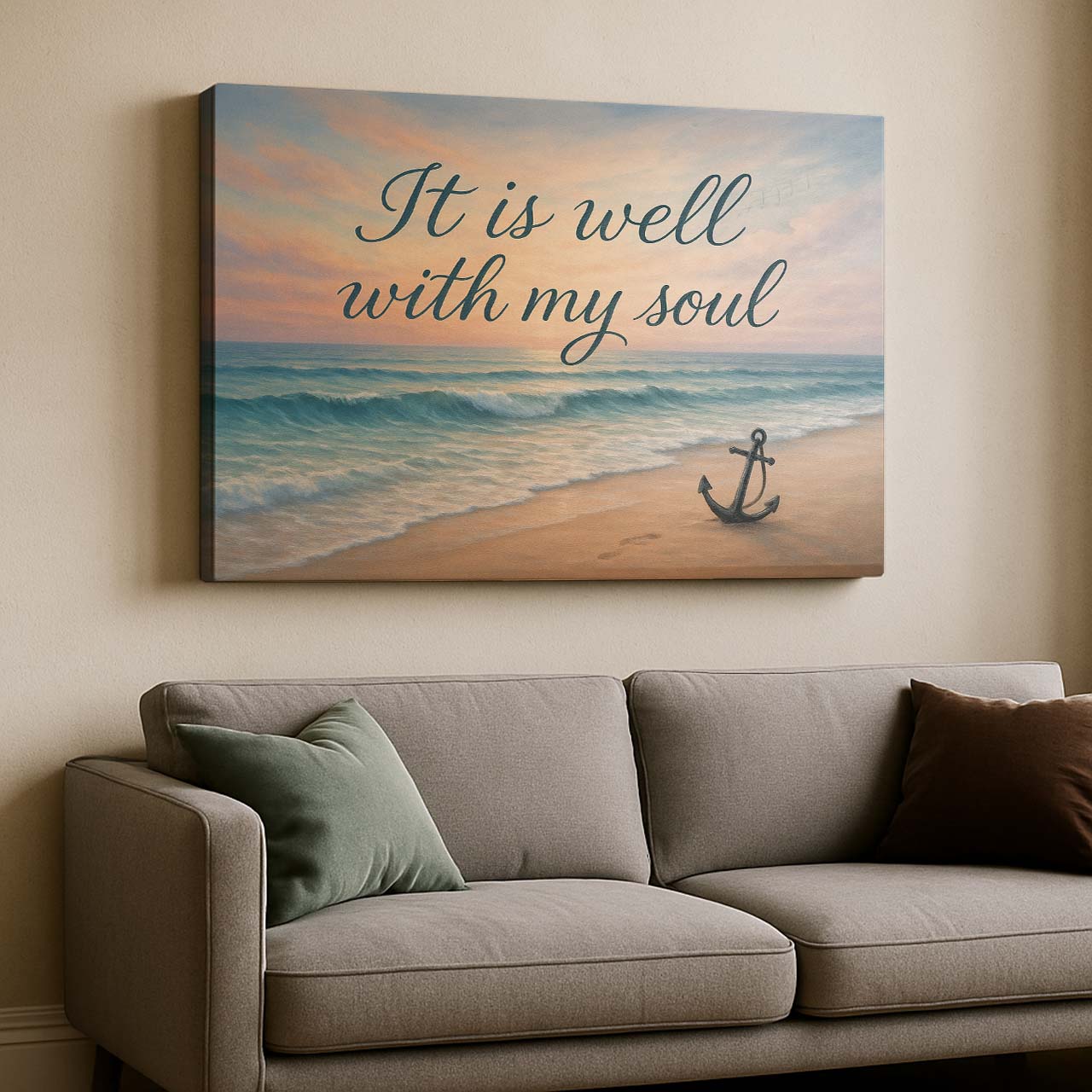 Jesus with Anchor on the Shore ‘It Is Well’, Wall Art Canvas