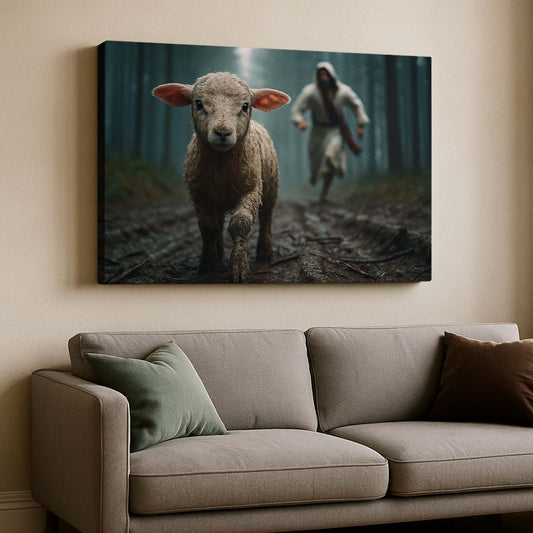 Jesus Rescuing the Lamb in the Forest, Wall Art Canvas