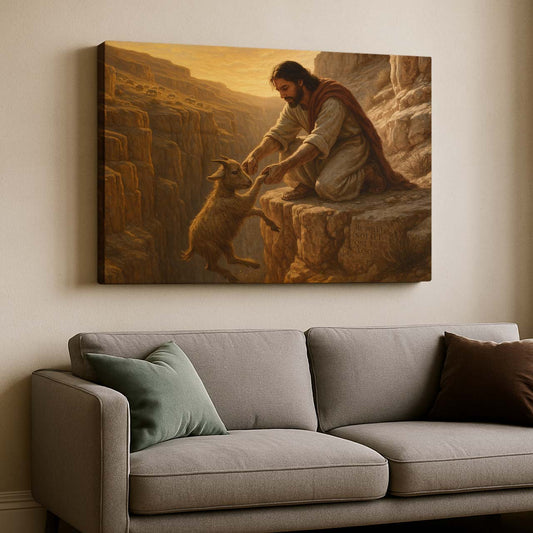 Jesus Saving a Young Goat from the Gorge, Wall Art Canvas