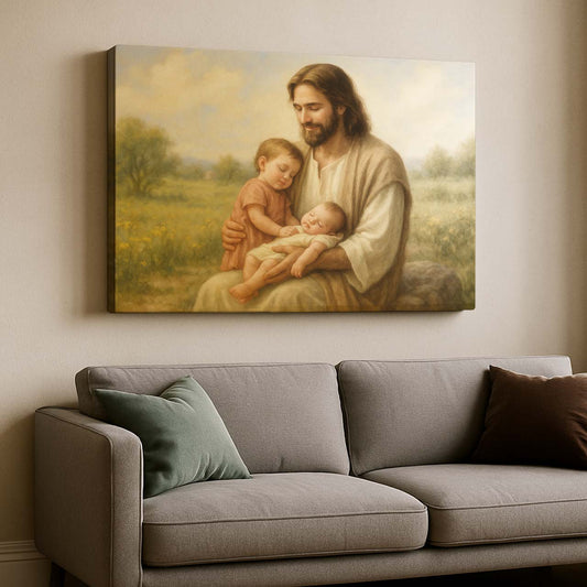 Jesus Embracing Little Children, Wall Art Canvas