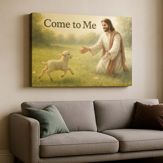 Jesus Welcoming Lamb in Meadow, Wall Art Canvas