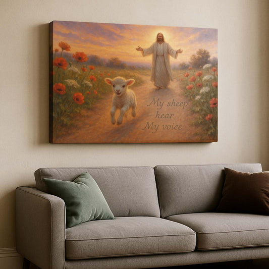 Jesus Calling Lamb Running Home, Wall Art Canvas