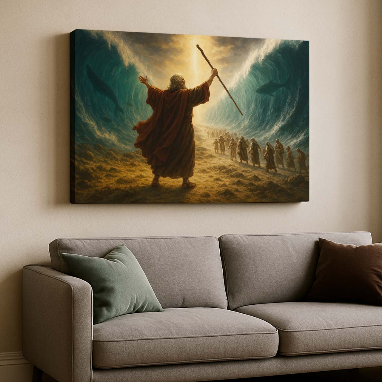 Moses Parting the Red Sea Under Divine Light, Wall Art Canvas