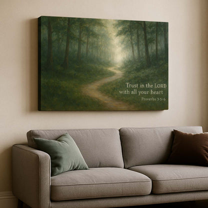 Forest Path Framed by 'Trust in the LORD' Proverbs 3:5-6, Wall Art Canvas