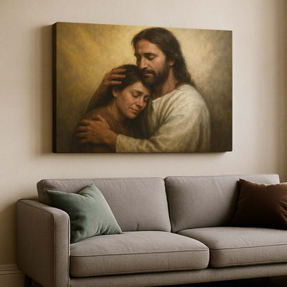 Jesus Embracing a Woman in His Arms, Wall Art Canvas