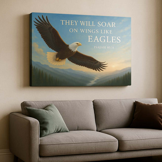 'They Will Soar on Wings Like Eagles' Isaiah 40:31 Over Mountain Valley, Wall Art Canvas