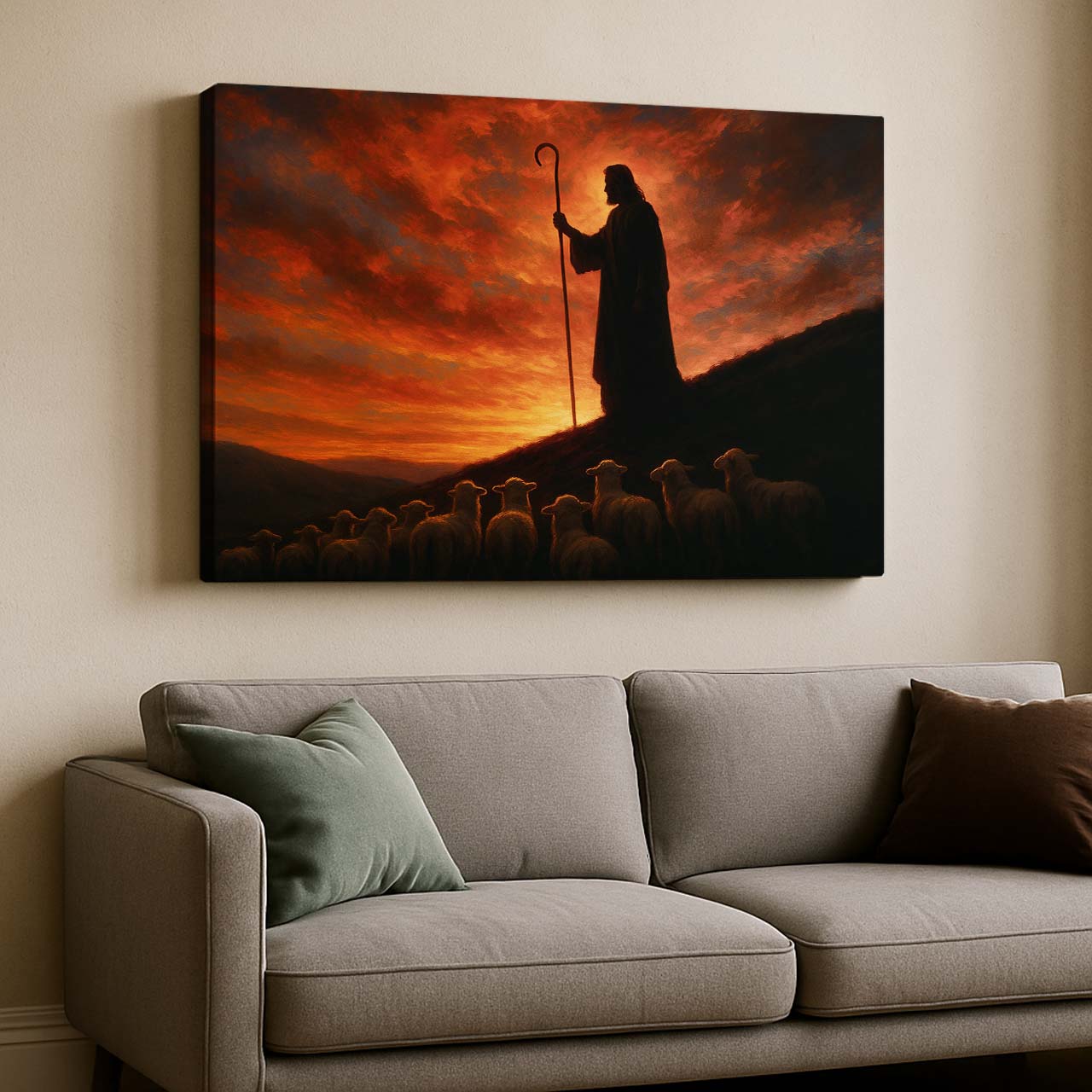 Jesus Calling the Lost Lamb in Rocky Hills, Wall Art Canvas