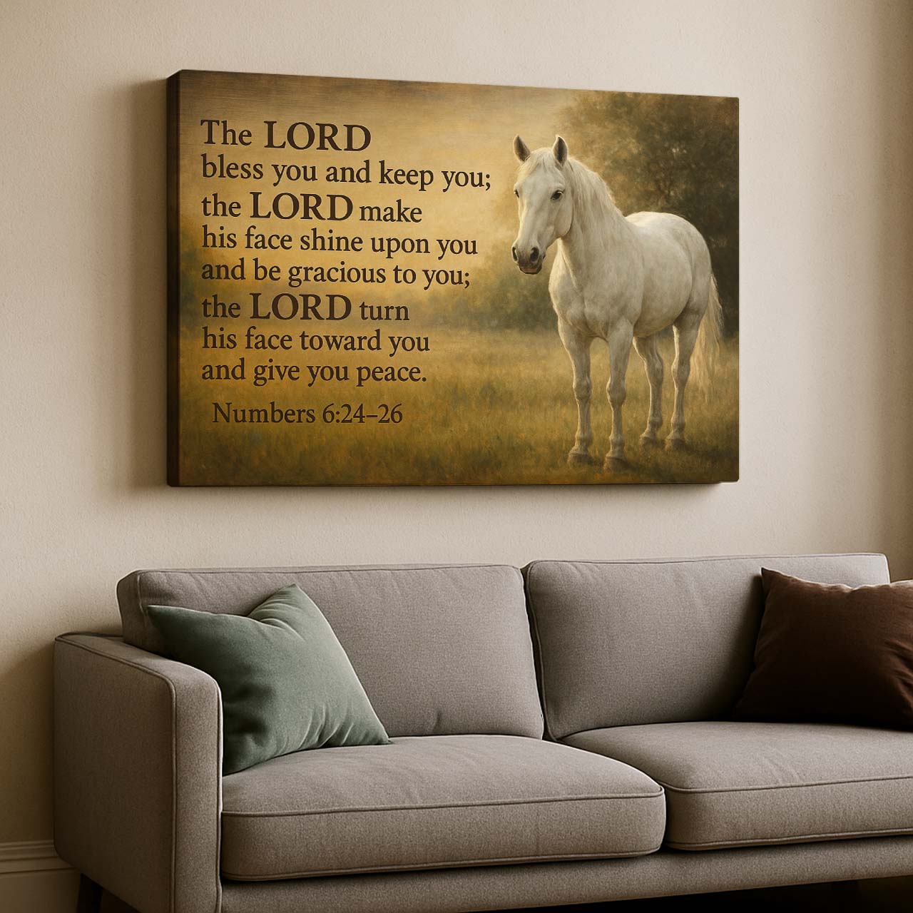 Benediction Numbers 6:24–26 Above Horse in Pasture, Wall Art Canvas