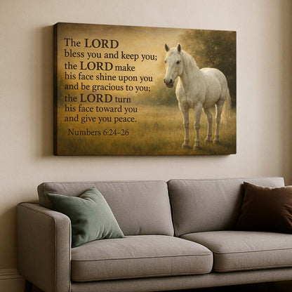 Benediction Numbers 6:24–26 Above Horse in Pasture, Wall Art Canvas