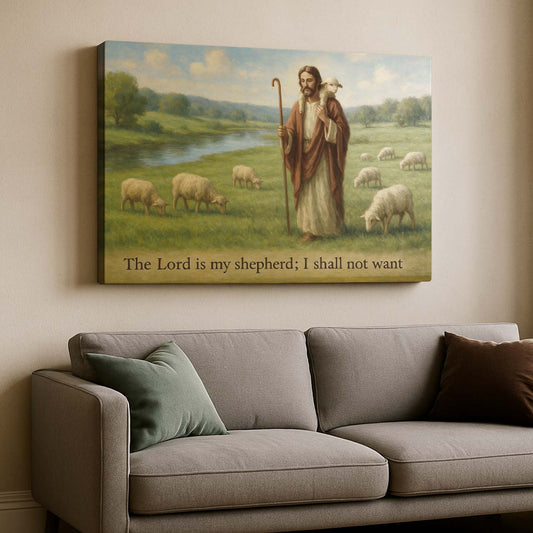 Jesus Carrying Lamb by a River, Wall Art Canvas