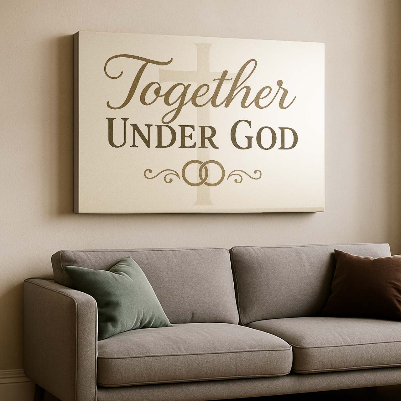 Together Under God Cross and Rings Motif, Wall Art Canvas