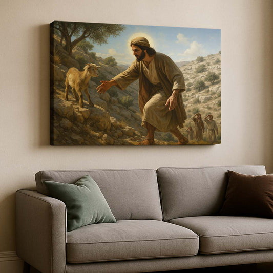 Jesus Rescuing a Goat on a Hillside, Wall Art Canvas