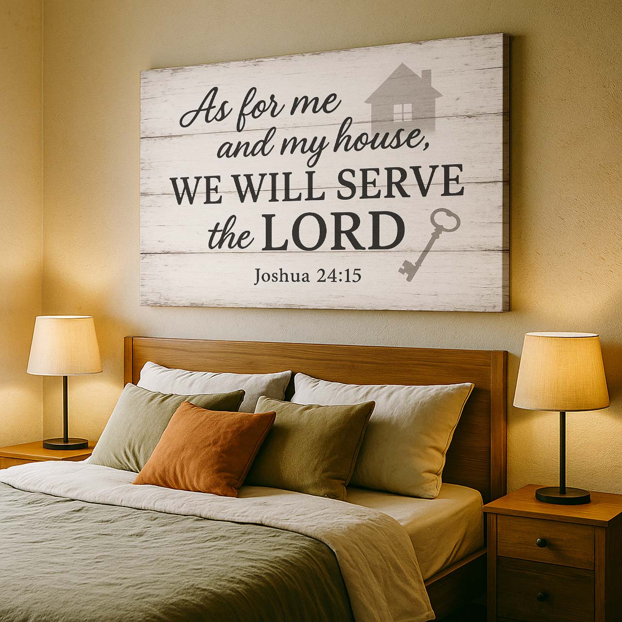 Family Blessing 'As for Me and My House We Will Serve the Lord', Wall Art Canvas