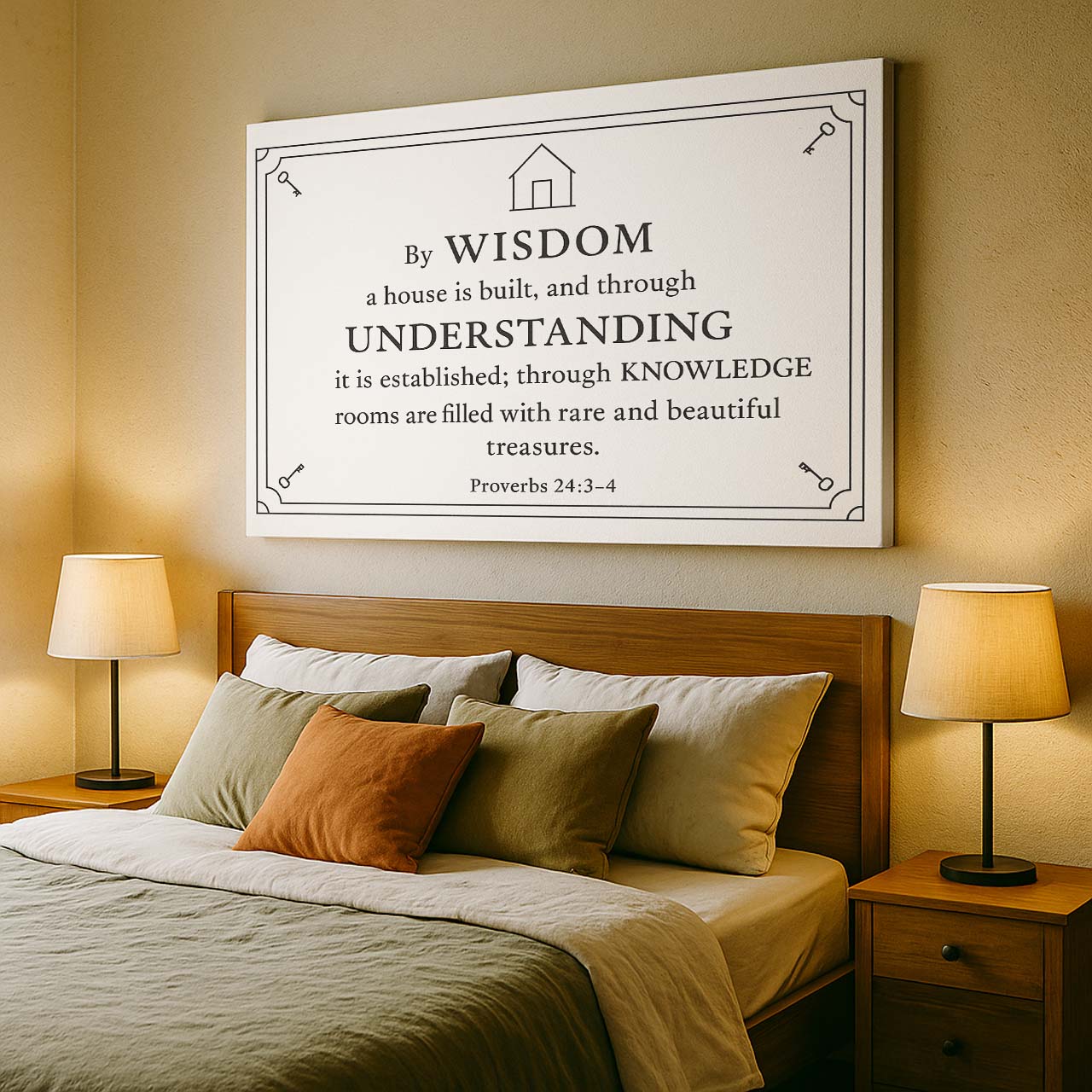 Proverbs 24:3–4 Wisdom House Blueprint, Wall Art Canvas
