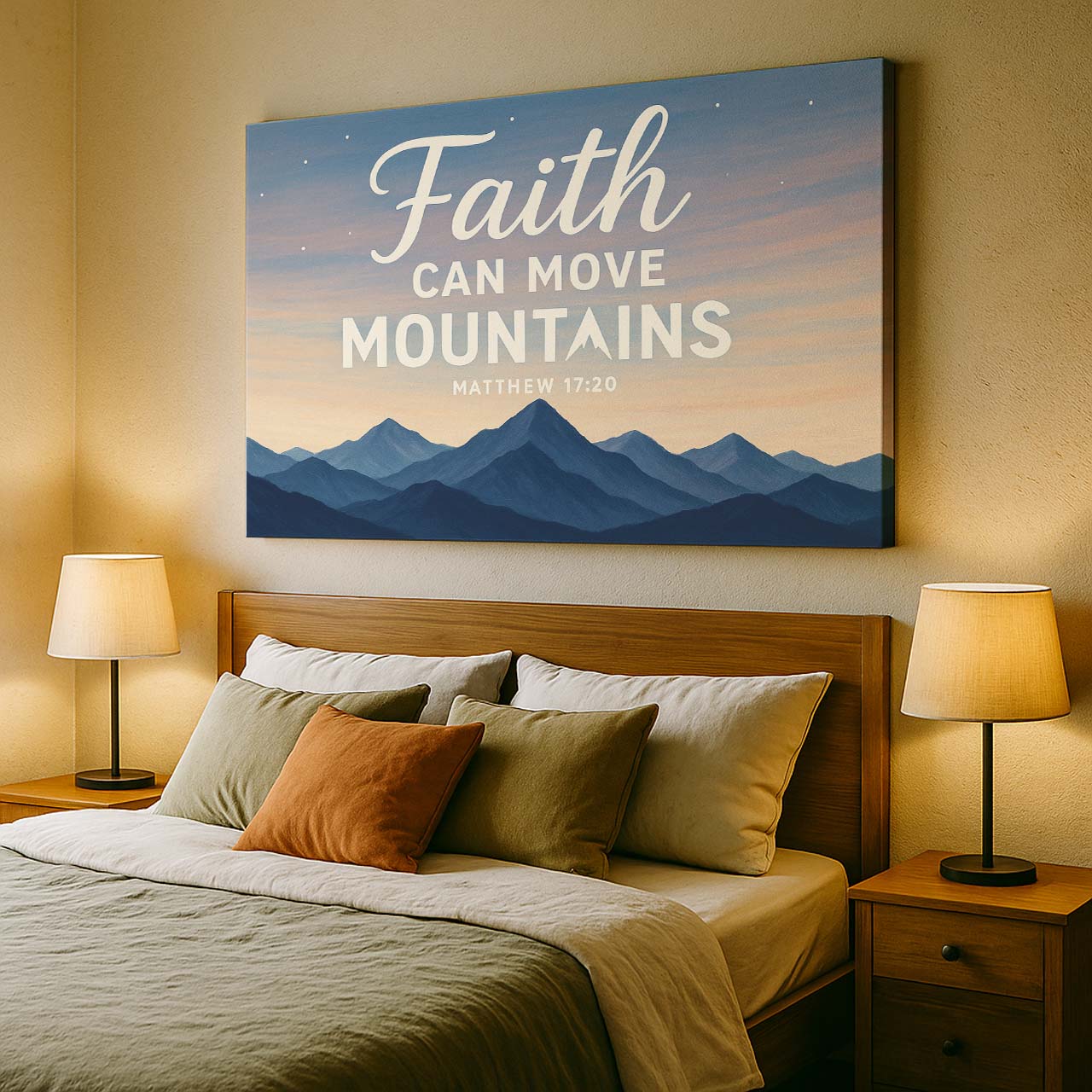 Mountain Silhouettes with ‘Faith Can Move Mountains’, Wall Art Canvas