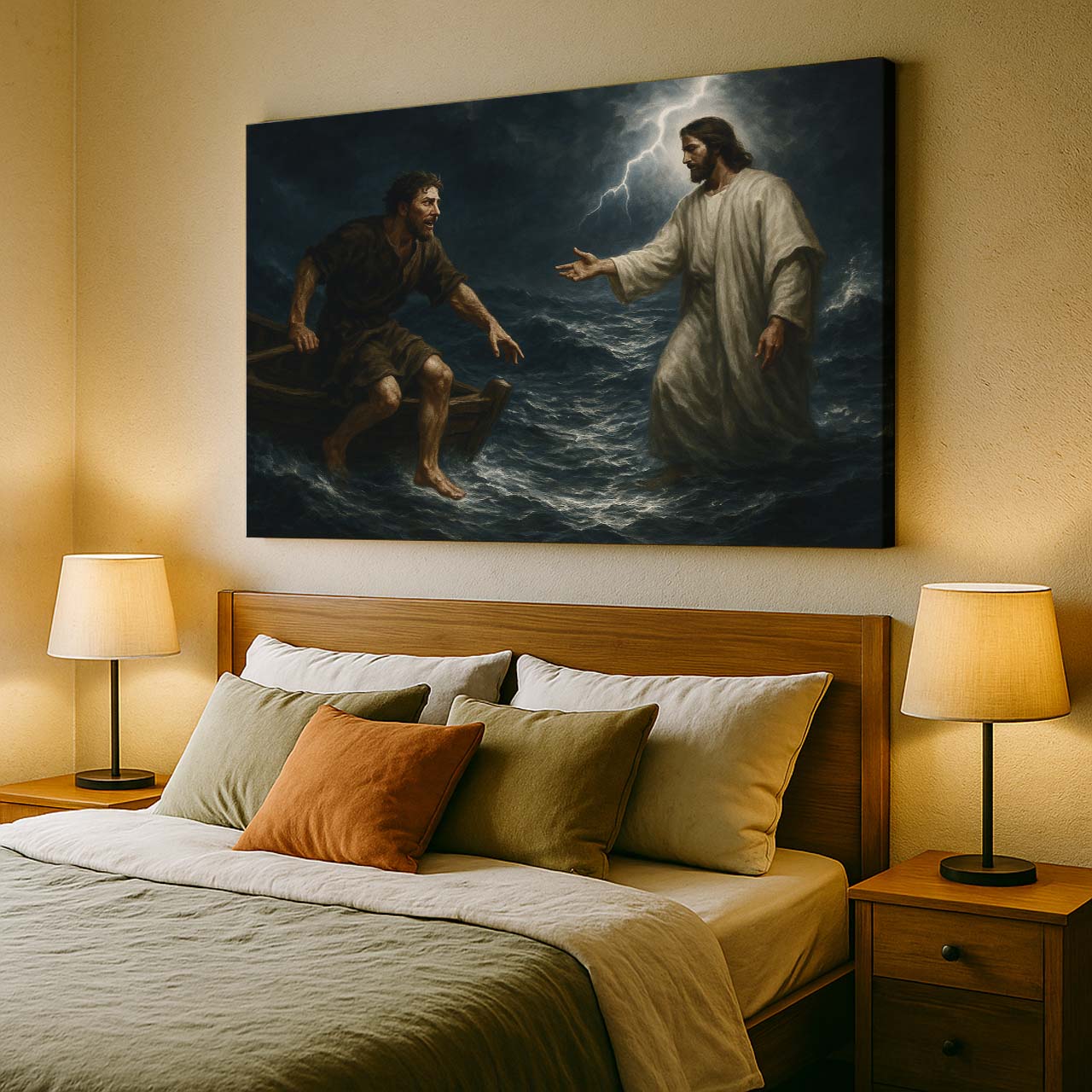 Jesus Reaching Out to Peter on the Stormy Sea, Wall Art Canvas