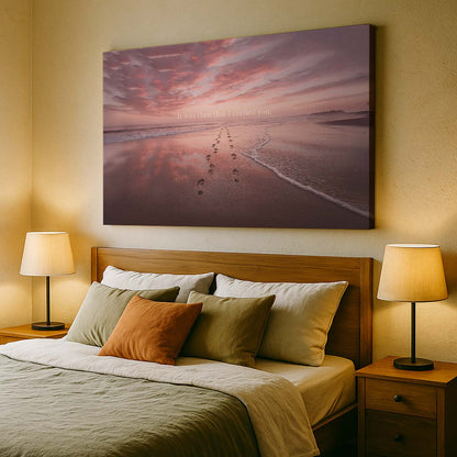 Footprints Along the Shore at Sunset, Wall Art Canvas