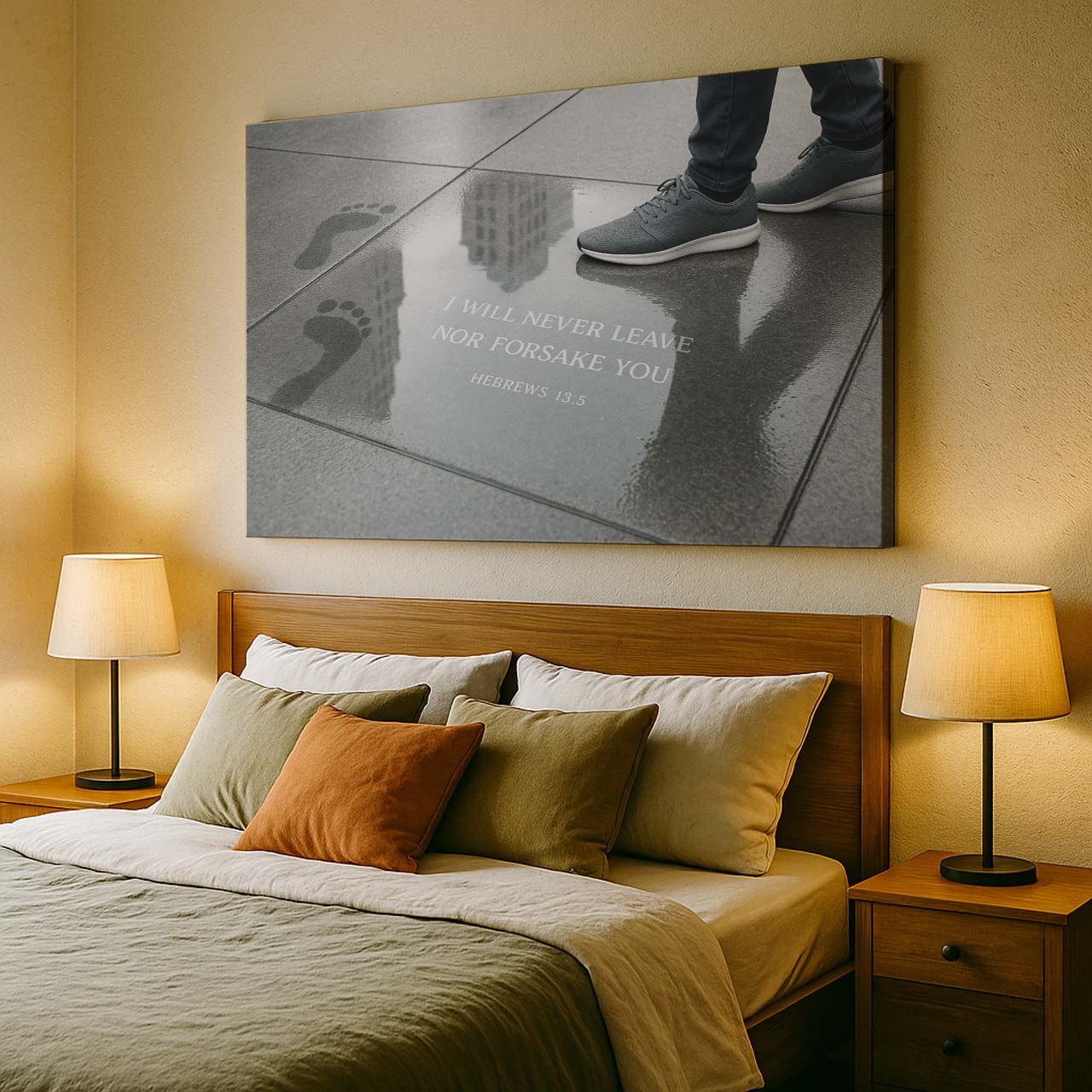 Urban Footprints with ‘I Will Never Leave Nor Forsake You’, Wall Art Canvas