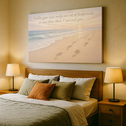 Beach Footprints with ‘When You Saw Only One Set of Footprints’, Wall Art Canvas