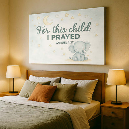 Moon, Stars, and Elephant with ‘For This Child I Prayed’, Wall Art Canvas
