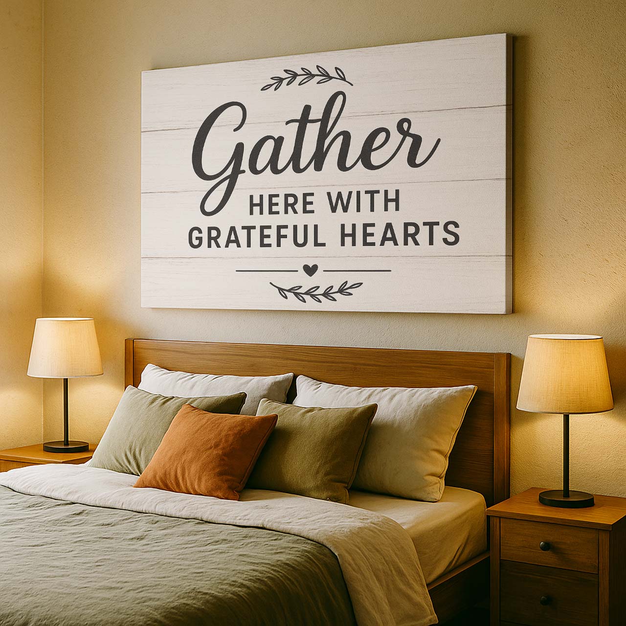 Rustic Wood Sign ‘Gather Here with Grateful Hearts’, Wall Art Canvas