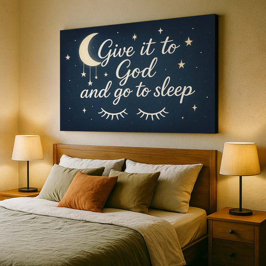 Moon and Stars ‘Give It to God and Go to Sleep’, Wall Art Canvas