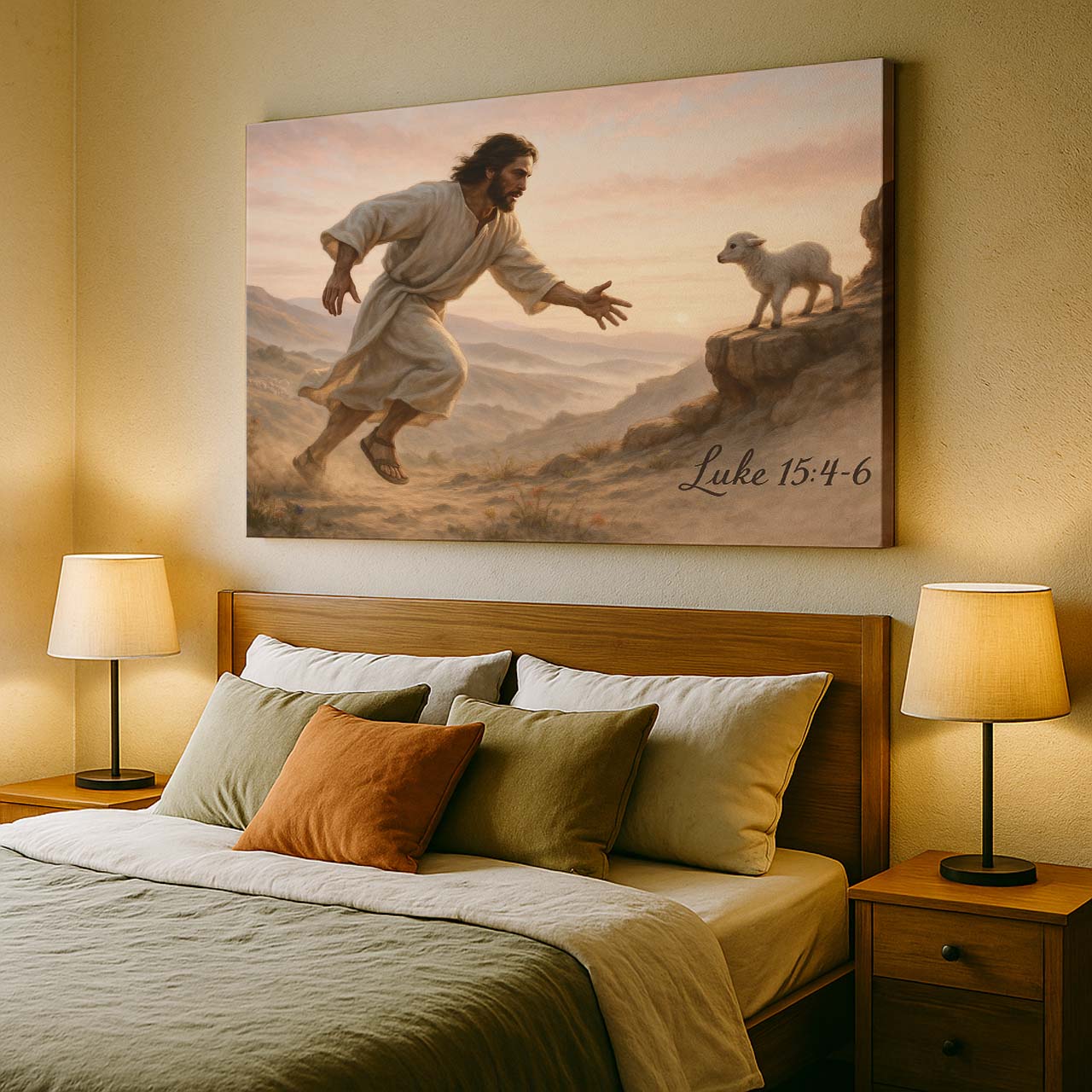 Jesus Chasing the Lost Lamb at Dawn, Wall Art Canvas