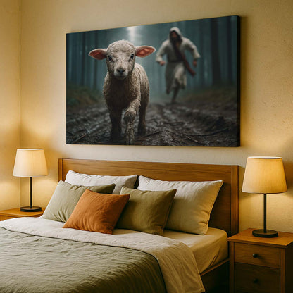 Jesus Rescuing the Lamb in the Forest, Wall Art Canvas