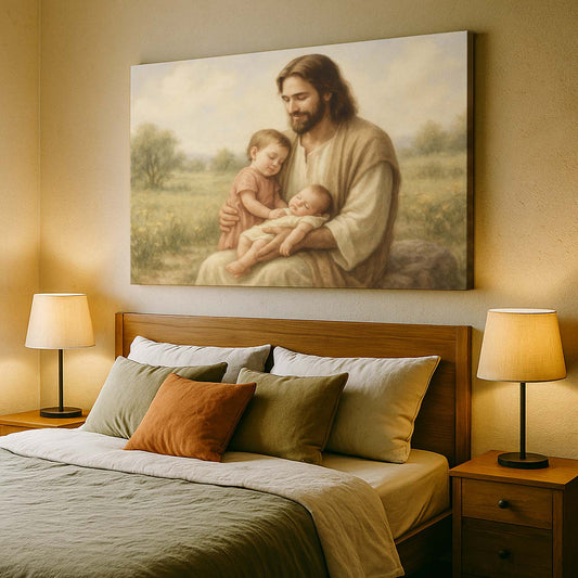Jesus Embracing Little Children, Wall Art Canvas
