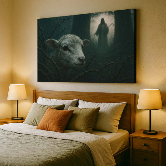 Jesus Encountering Lamb in Forest, Wall Art Canvas