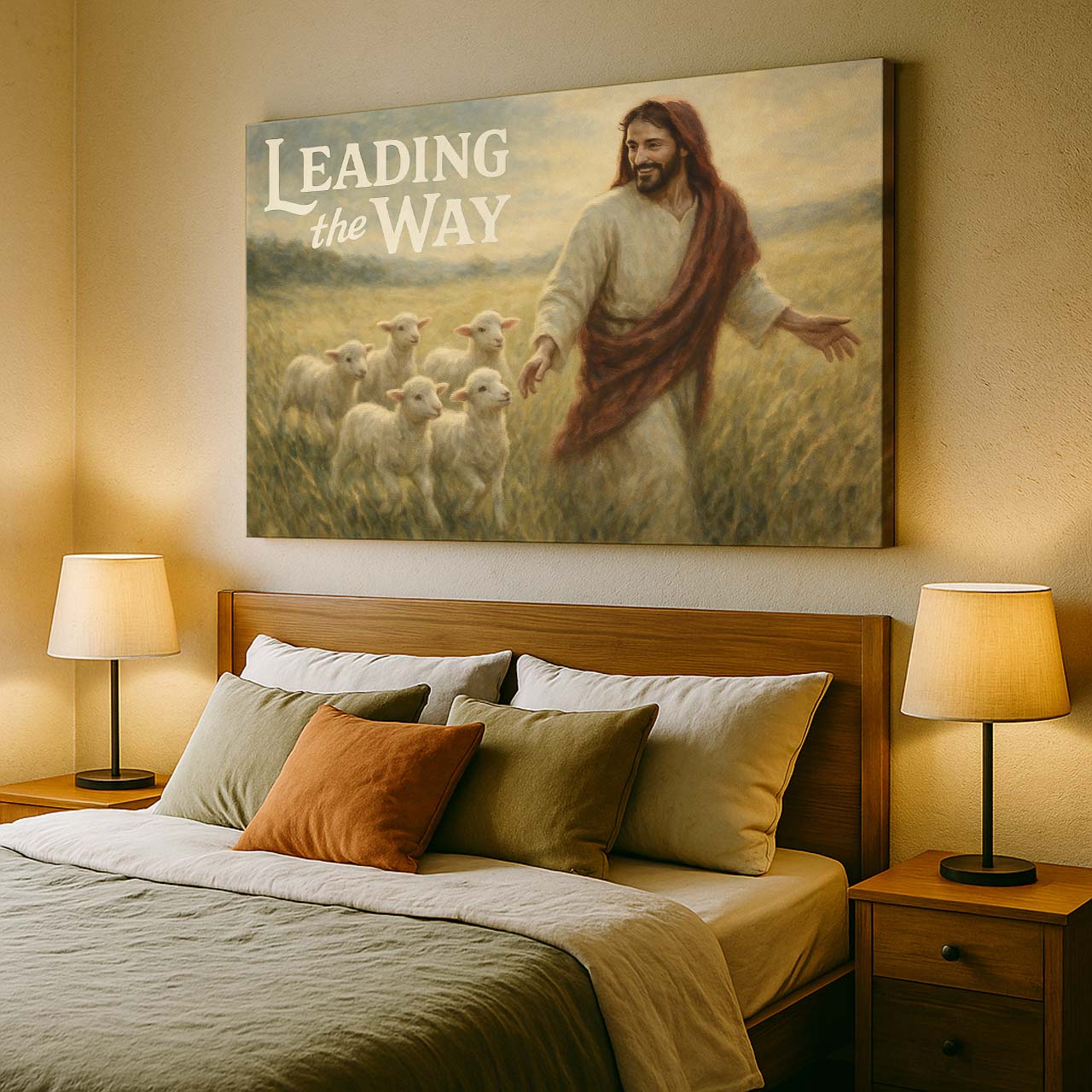 Jesus Leading the Way for the Lambs, Wall Art Canvas