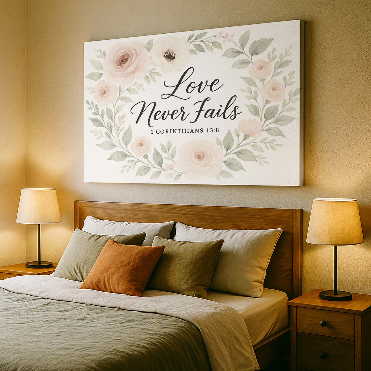 Love Never Fails 1 Corinthians 13:8 Floral Design, Wall Art Canvas