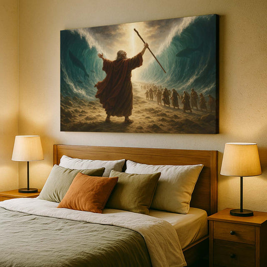 Moses Parting the Red Sea Under Divine Light, Wall Art Canvas