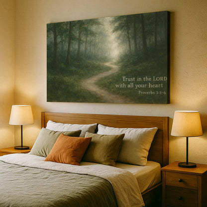 Forest Path Framed by 'Trust in the LORD' Proverbs 3:5-6, Wall Art Canvas